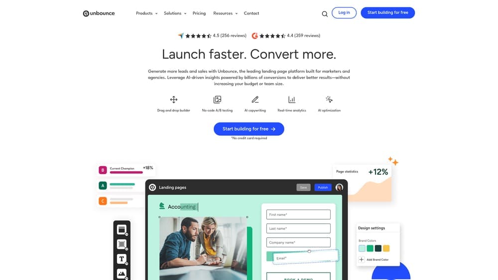 Screenshot of Unbounce website