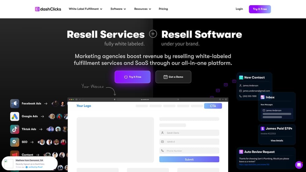 Screenshot of DashClicks website
