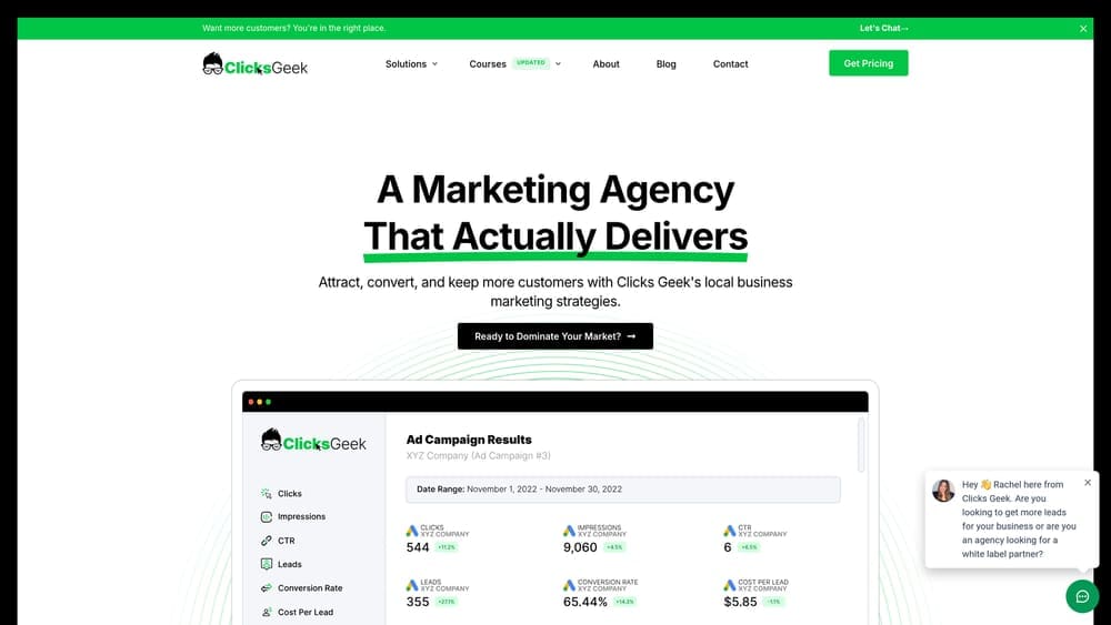 Screenshot of Clicks Geek PPC Management website