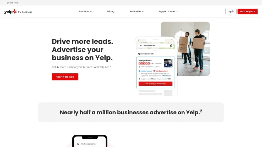 Screenshot of Yelp Ads website