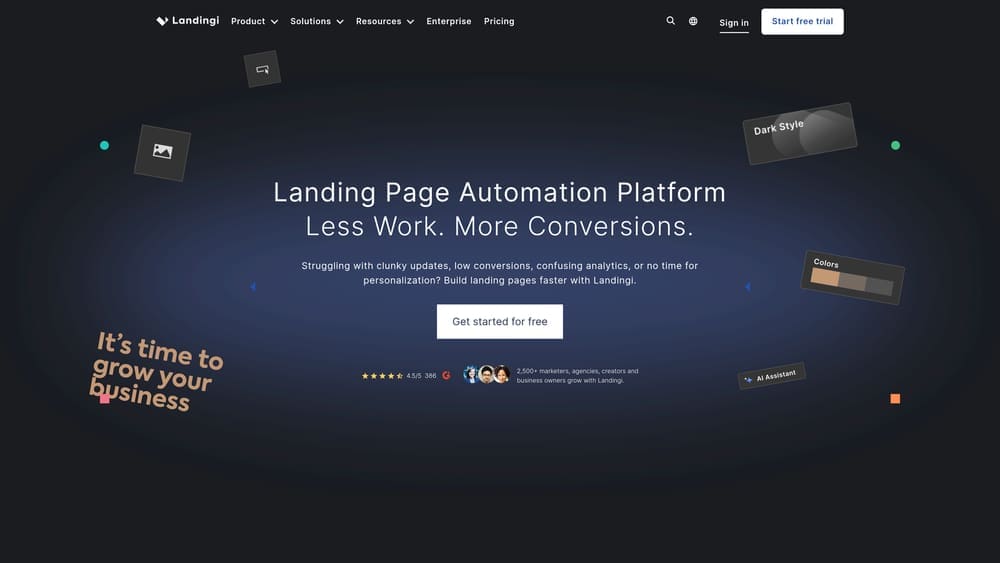 Screenshot of Landingi website