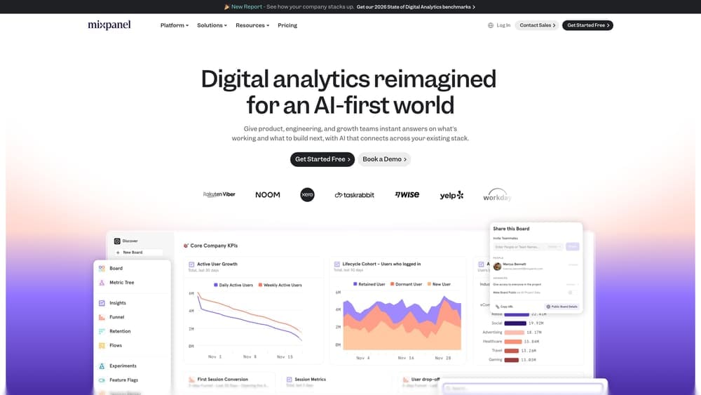 Screenshot of Mixpanel website