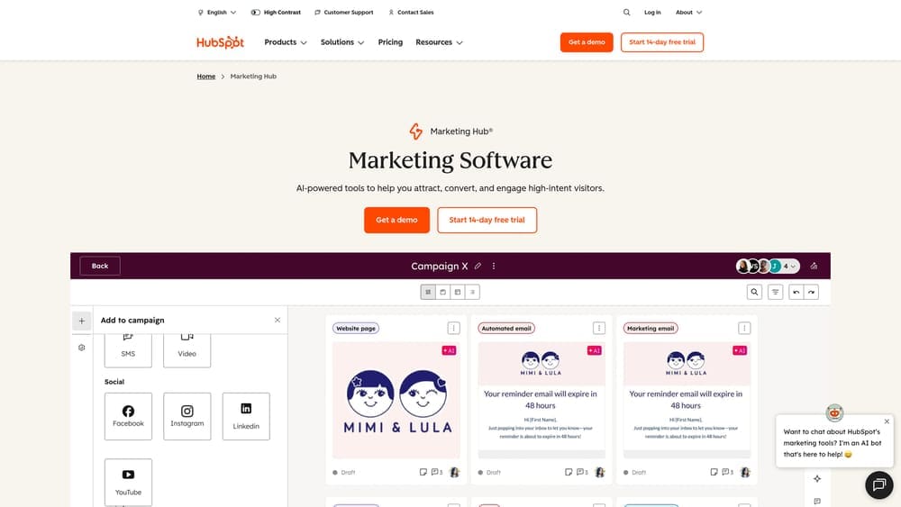 Screenshot of HubSpot Marketing Analytics website