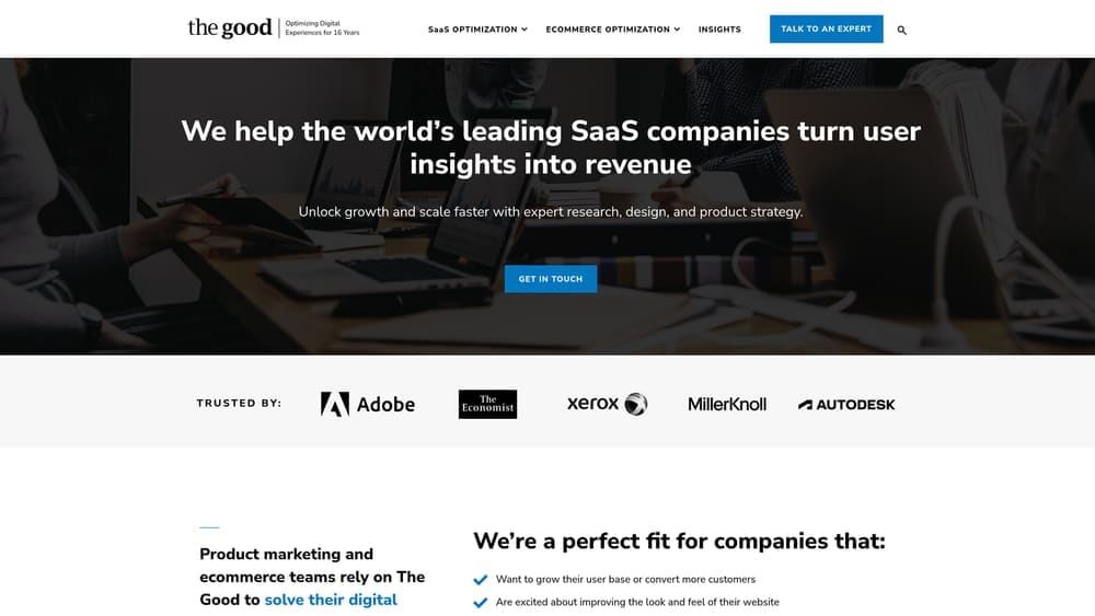 Screenshot of The Good website