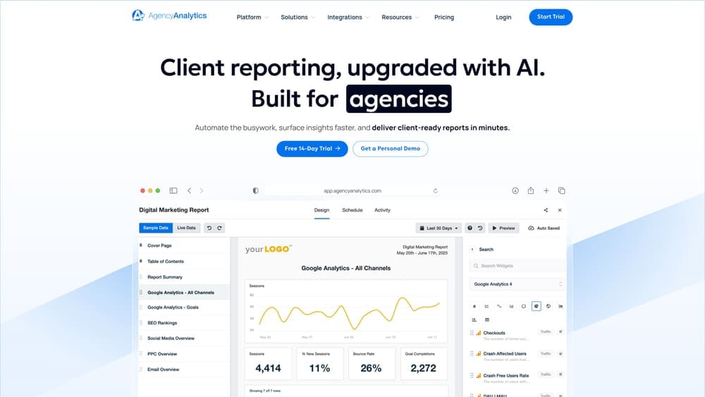 Screenshot of AgencyAnalytics website