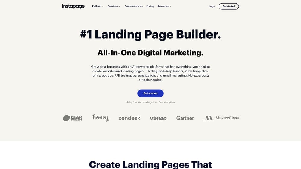 Screenshot of Instapage website