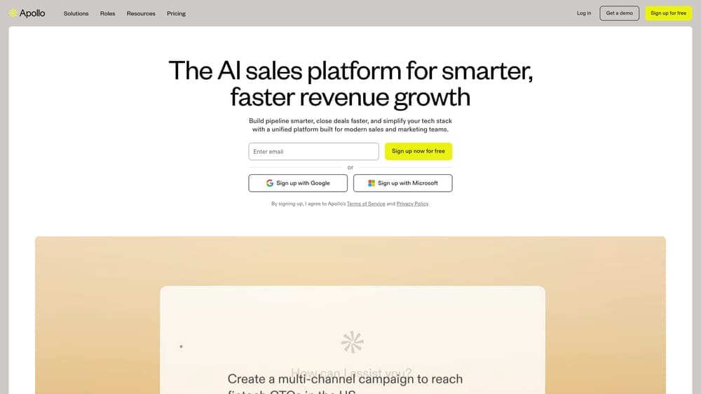 Screenshot of Apollo.io website
