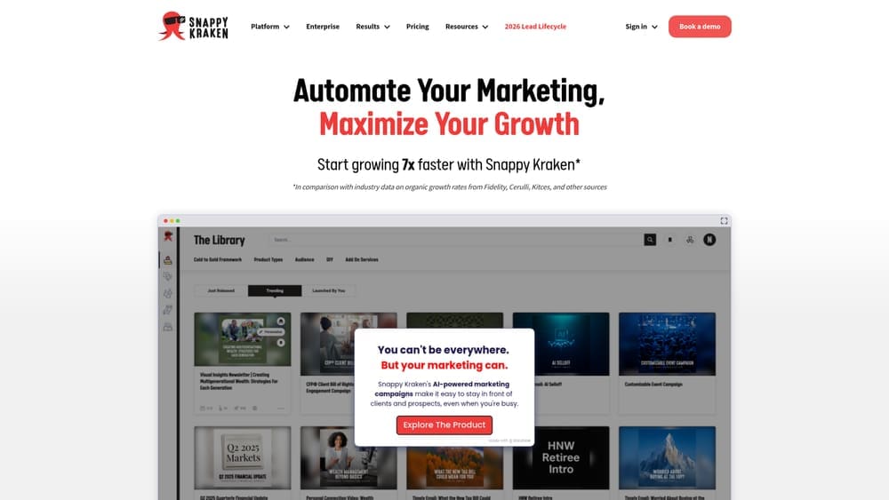 Screenshot of Snappy Kraken website