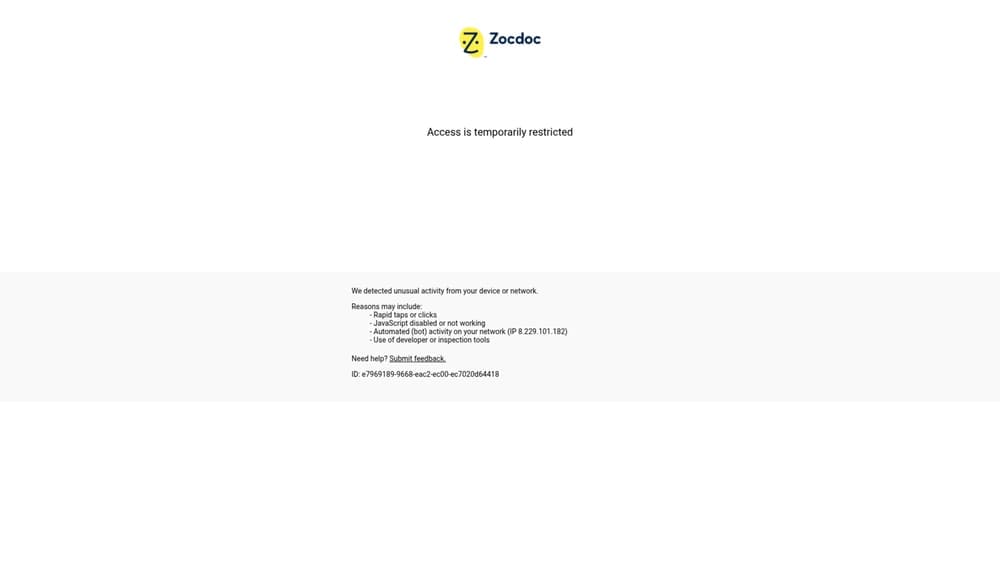 Screenshot of Zocdoc website