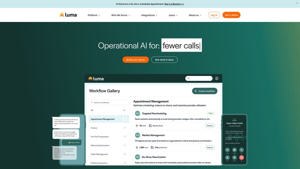 Screenshot of Luma Health website