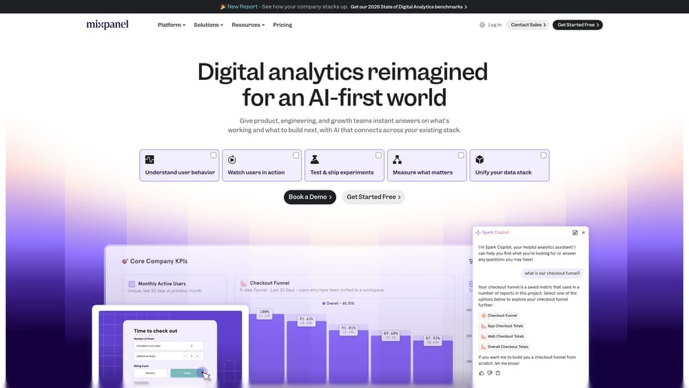Screenshot of Mixpanel website