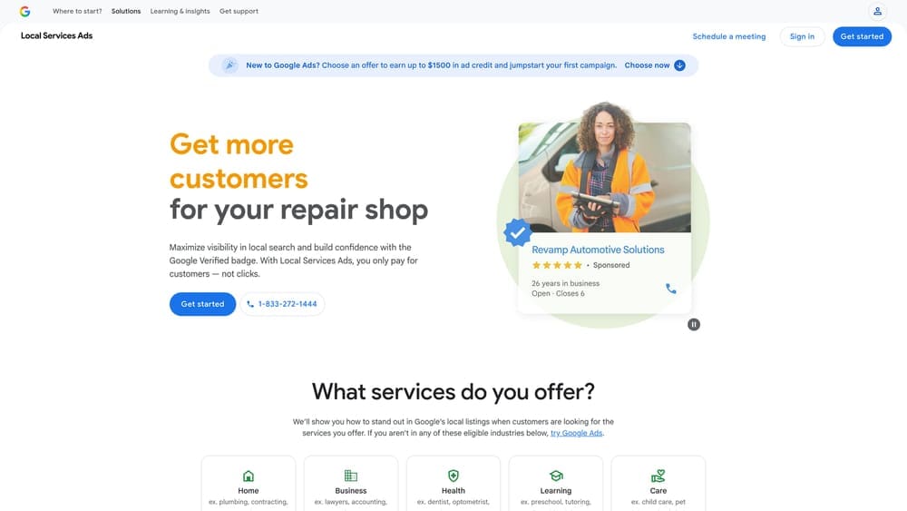 Screenshot of Google Local Services Ads website