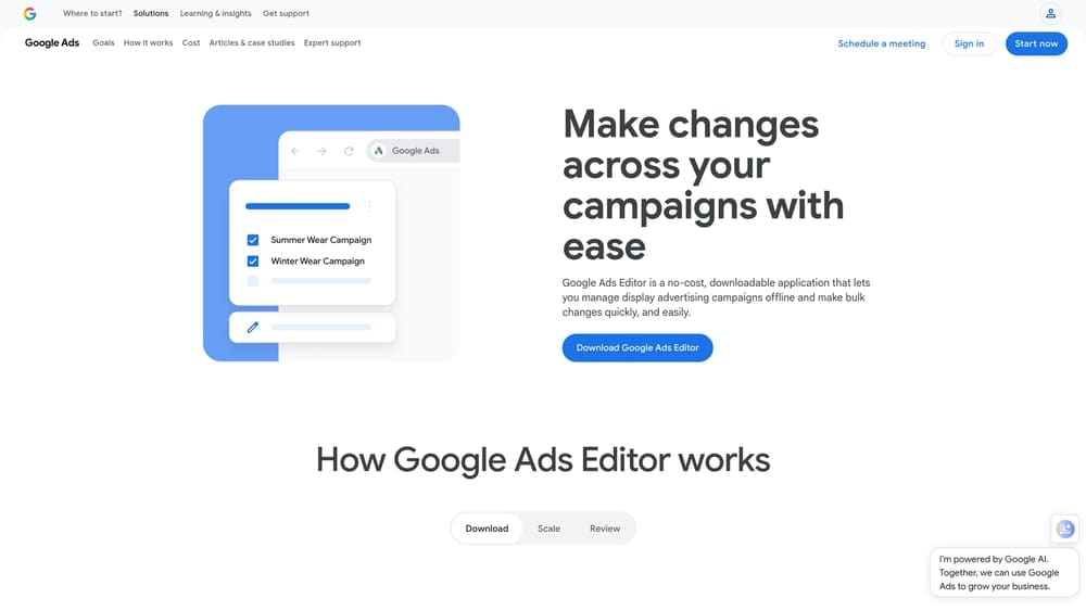 Screenshot of Google Ads Editor website
