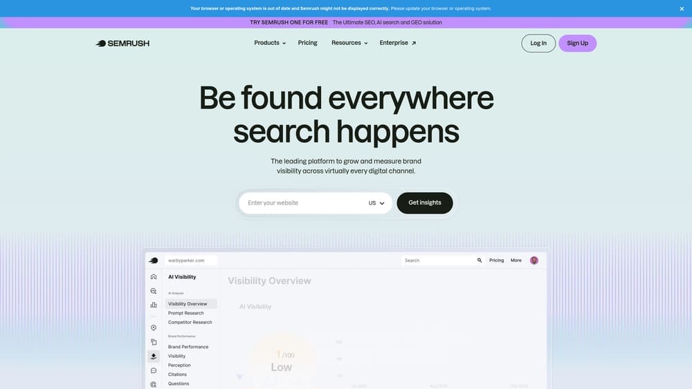 Screenshot of SEMrush website