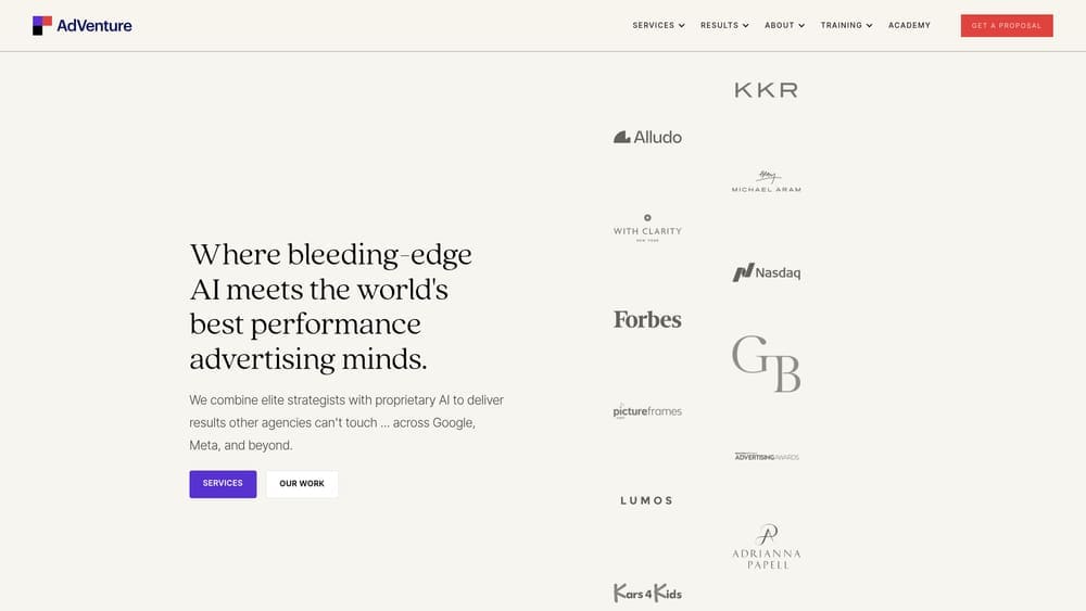 Screenshot of AdVenture Media Group website