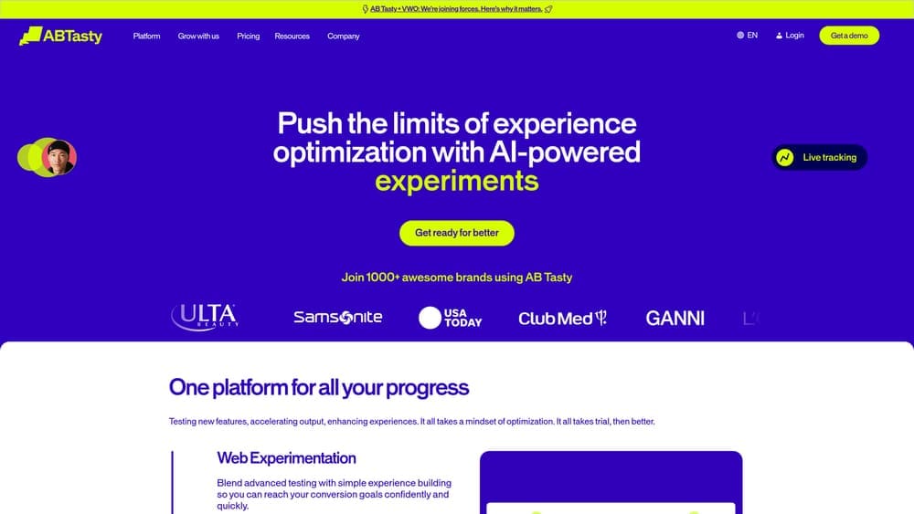 Screenshot of AB Tasty website