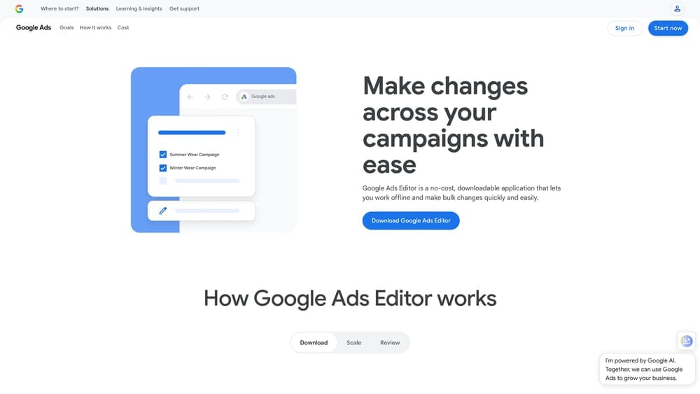 Screenshot of Google Ads Editor website
