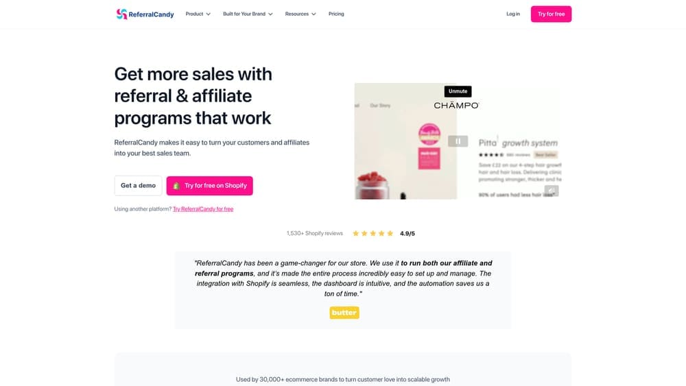 Screenshot of ReferralCandy website