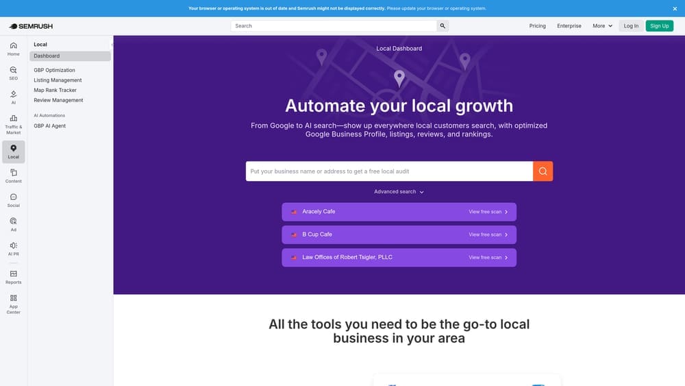 Screenshot of Semrush Local website