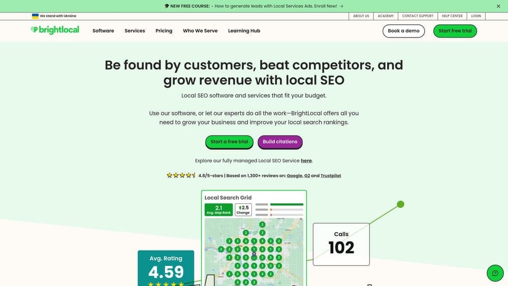 Screenshot of BrightLocal website