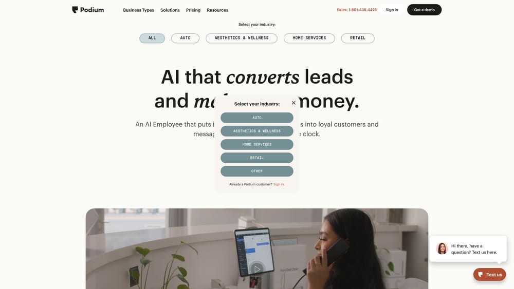 Screenshot of Podium website