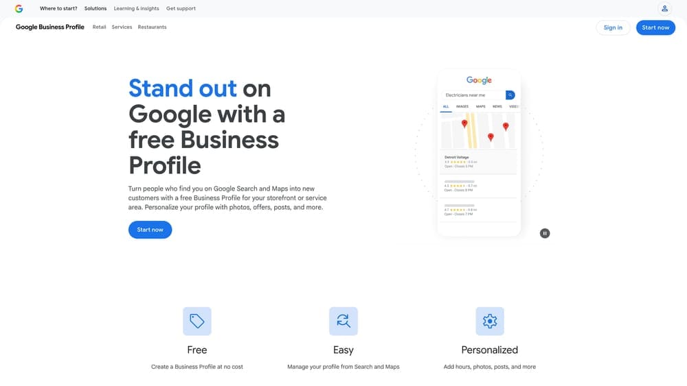 Screenshot of Google Business Profile website