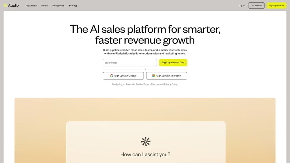 Screenshot of Apollo.io website