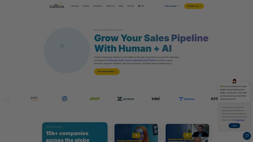 Screenshot of Callbox website