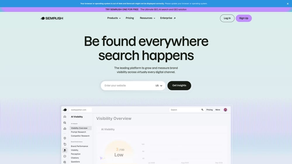 Screenshot of Semrush website