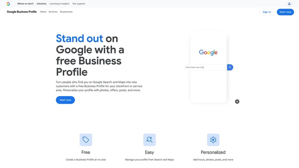 Screenshot of Google Business Profile Manager website