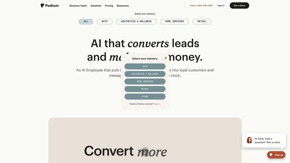 Screenshot of Podium website