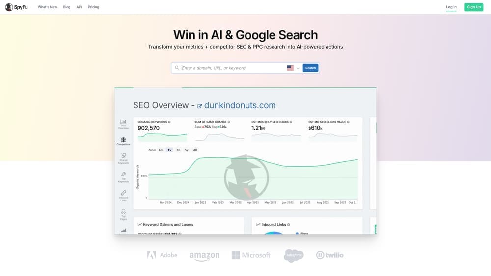 Screenshot of SpyFu website