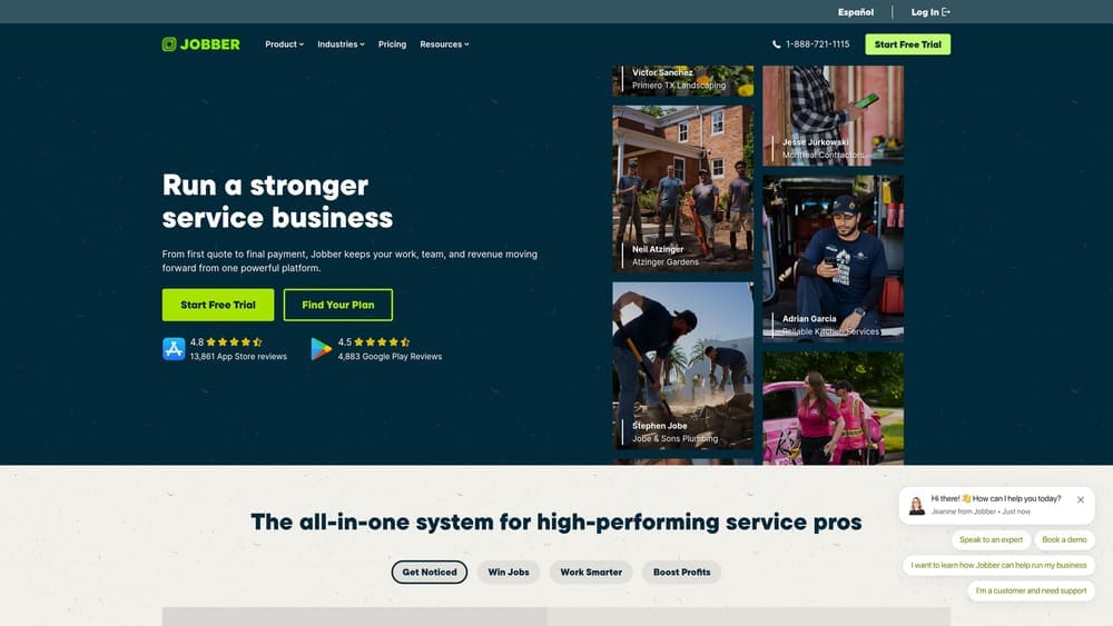 Screenshot of Jobber website