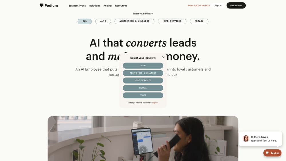 Screenshot of Podium website