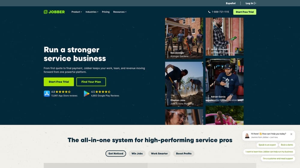 Screenshot of Jobber website