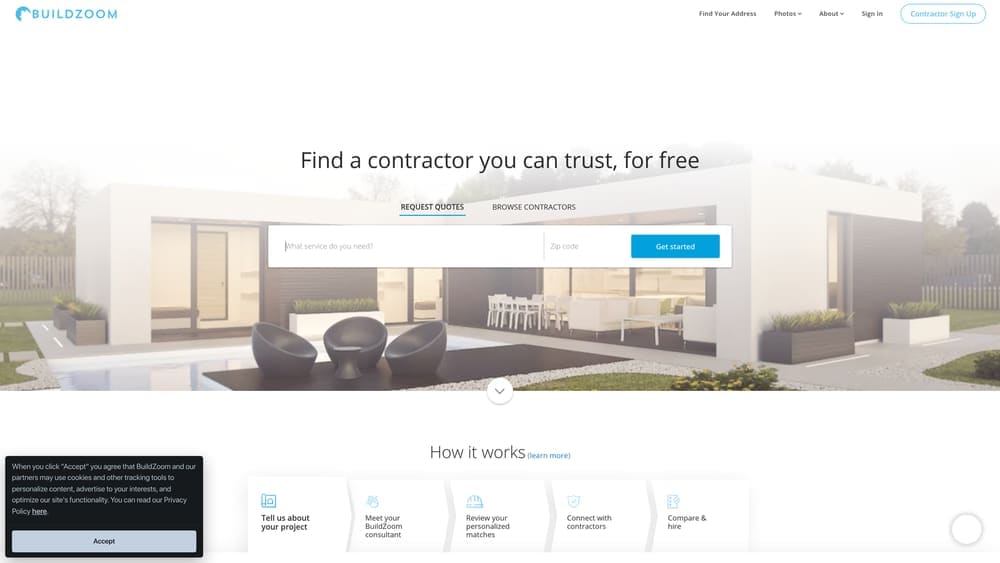 Screenshot of BuildZoom website
