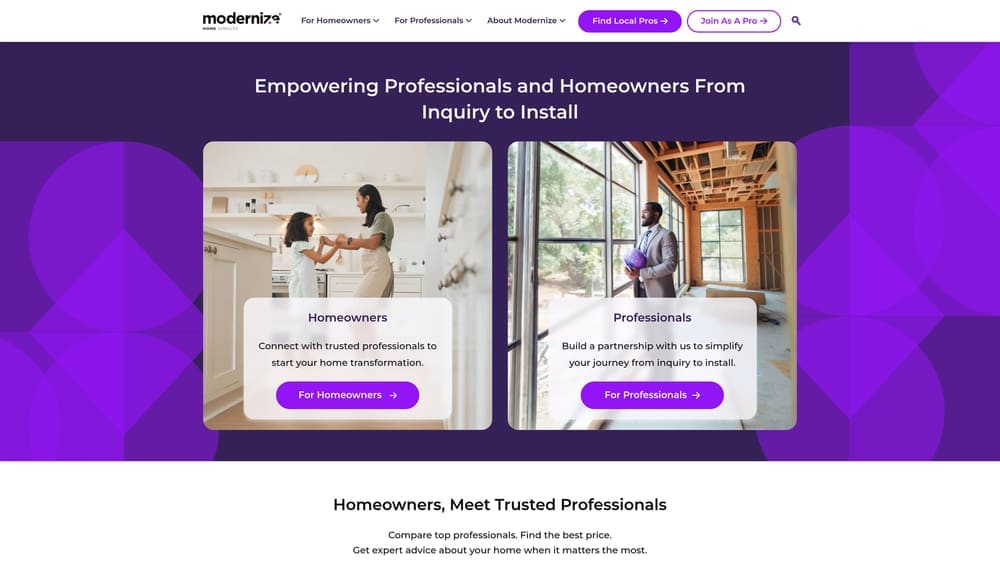 Screenshot of Modernize website