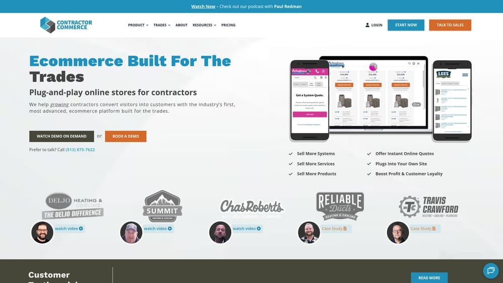 Screenshot of Contractor Commerce website