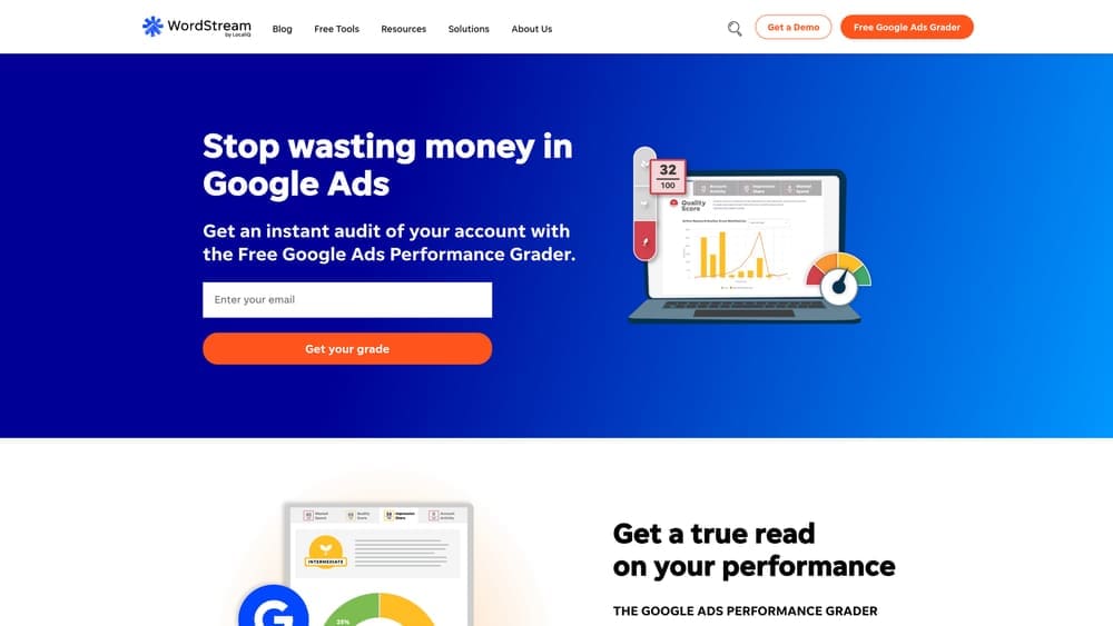 Screenshot of WordStream website