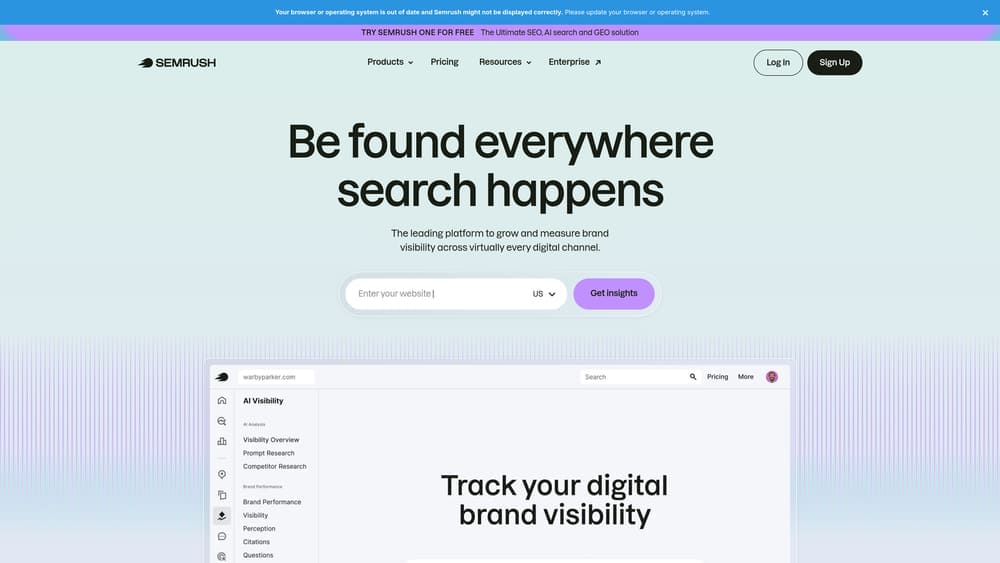 Screenshot of SEMrush website