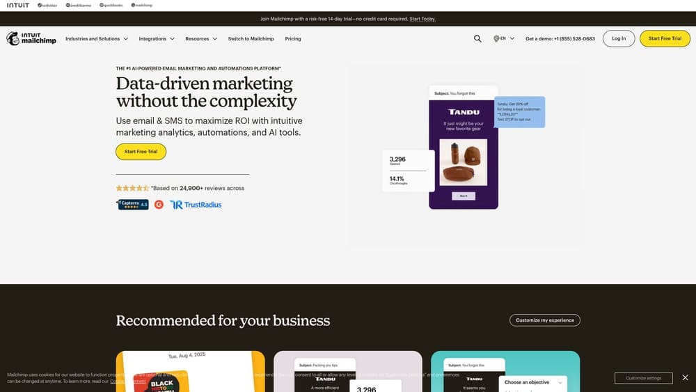 Screenshot of Mailchimp website
