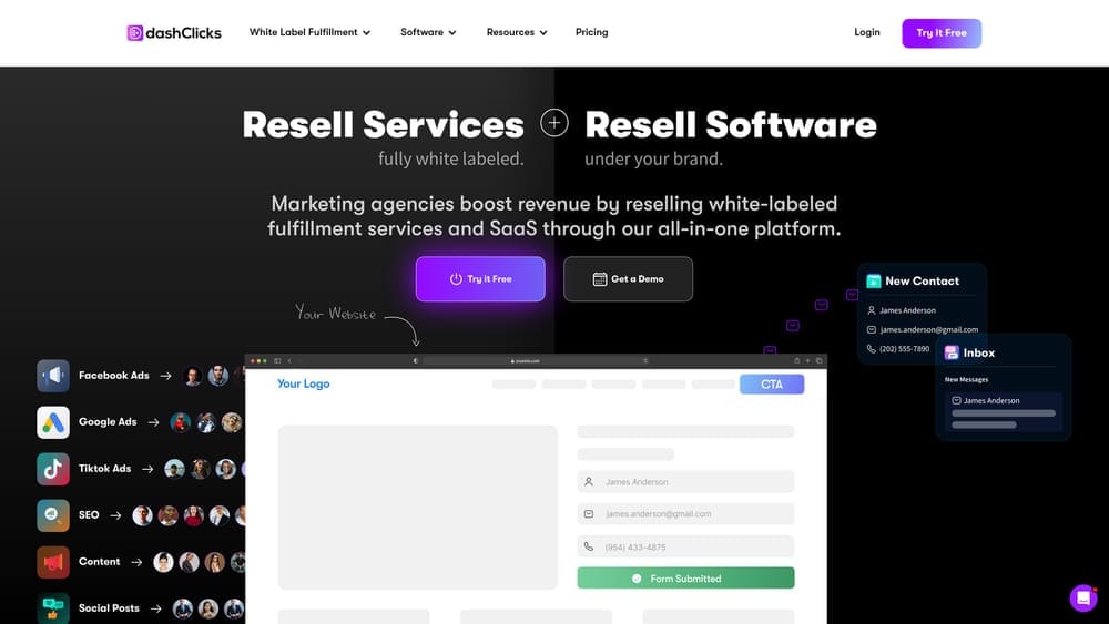 Screenshot of DashClicks website