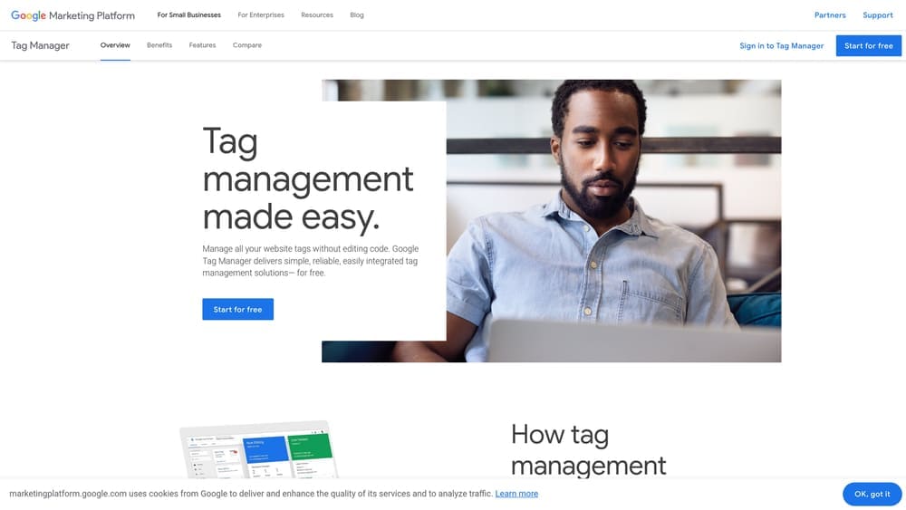 Screenshot of Google Tag Manager website