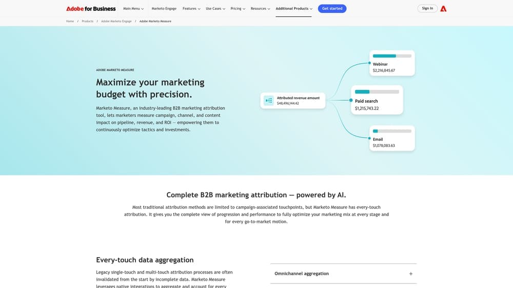 Screenshot of Bizible (Adobe Marketo Measure) website