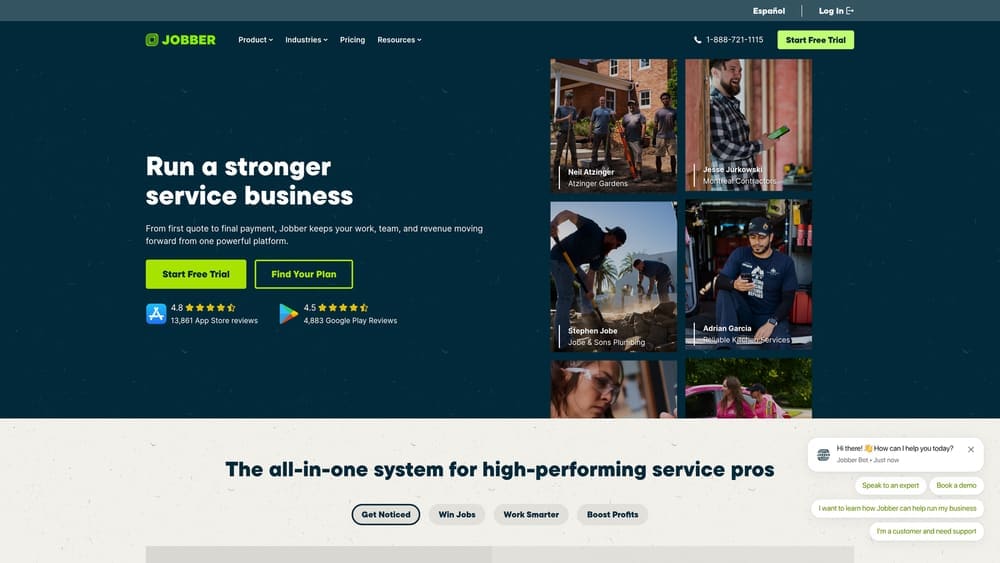 Screenshot of Jobber website