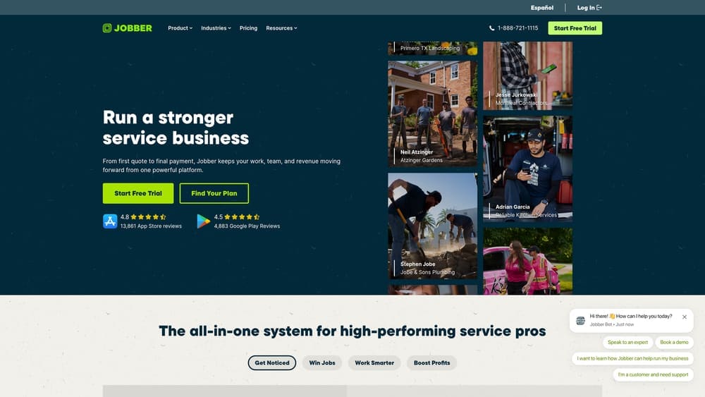 Screenshot of Jobber website