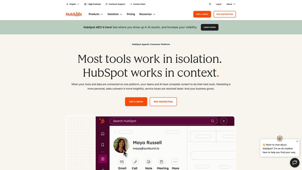 Screenshot of HubSpot Marketing Hub website