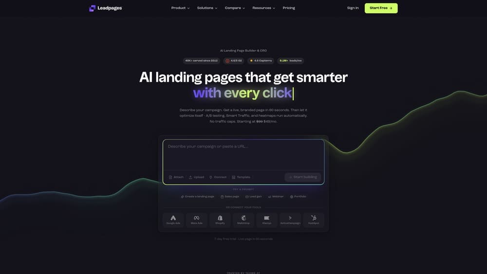 Screenshot of Leadpages website