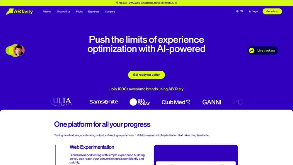 Screenshot of AB Tasty website