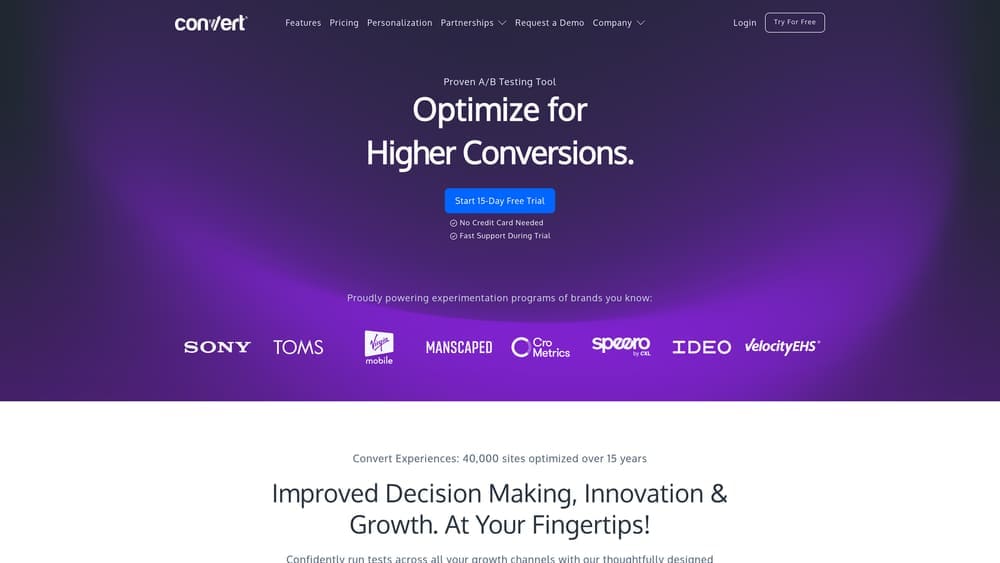 Screenshot of Convert website
